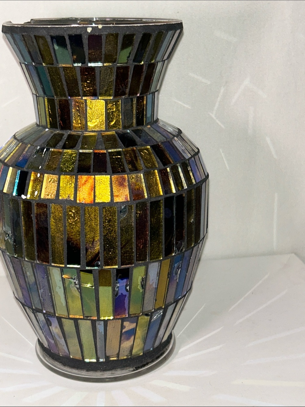 Iridescent Mosaic Glass Vase - Multicolor Home Accent | READ FLAWS